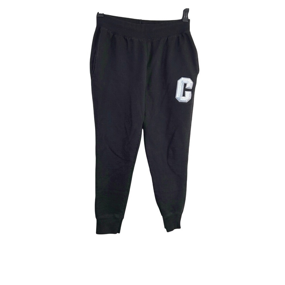 Champion Men Black Reverse Weave Chenille Big C Varsity Style Jogger Pants Large